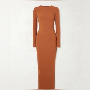 SKIMS Long Sleeve Rust Orange Long Fitted Dress Size Small